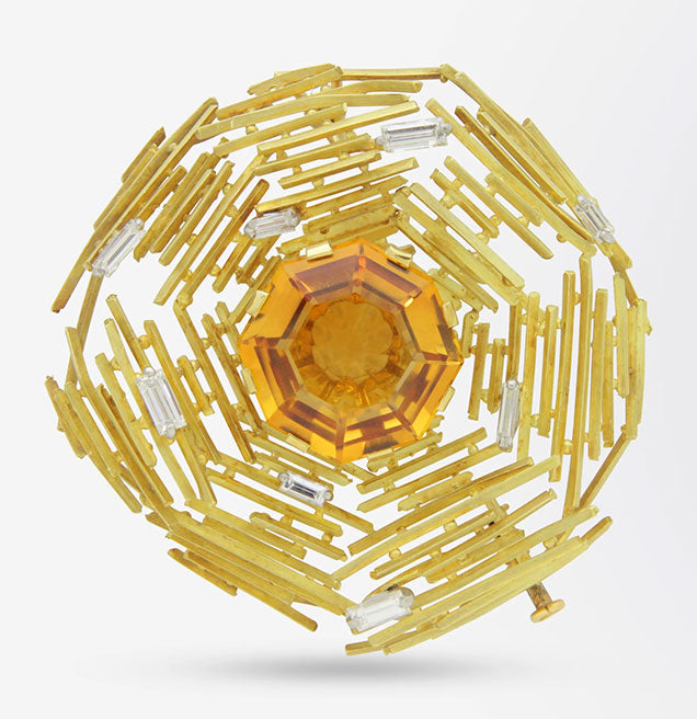 Broche En Or 18 Carats Avec Trilogie De Citrines – 16,34 G – Bijou Vintage Authentique