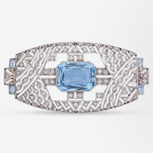 Load image into Gallery viewer, Art Deco Platinum Diamond &amp; Aquamarine Brooch
