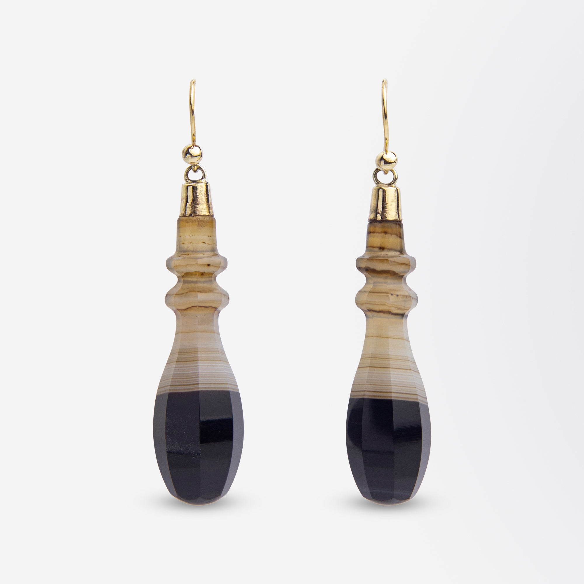 Pair of Victorian Banded Agate Drop Earrings The Antique Guild
