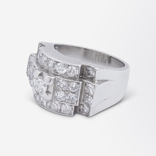 French Art Deco 'Tank' Ring in Platinum & Diamonds