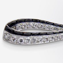 Load image into Gallery viewer, Art Deco, Platinum, Onyx & Diamond Bow Brooch