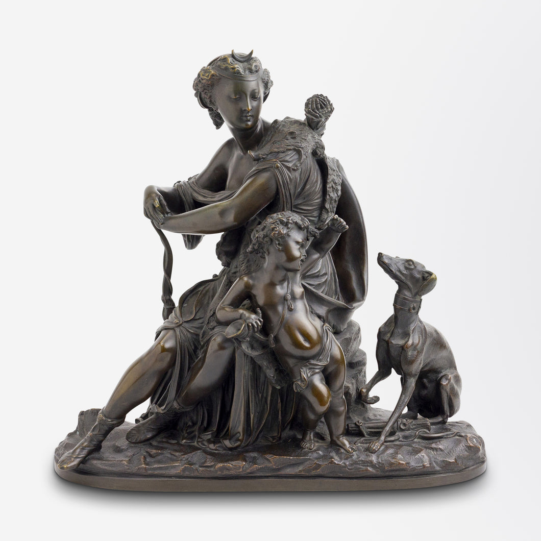 Bronze Statue of Diana with Dog and Child