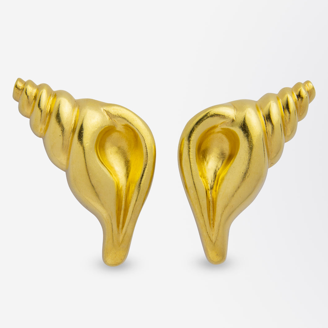 18kt Seashell Ear Clips by Ilias Lalaounis