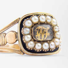 Load image into Gallery viewer, Georgian 18kt Gold, Enamel and Seed Pearl Mourning Ring