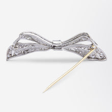 Load image into Gallery viewer, Art Deco Platinum & Diamond Bow Brooch by Kohn