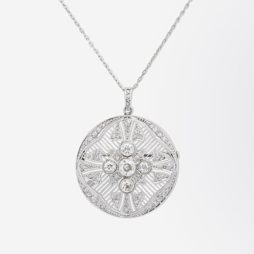 Belle Epoque Handmade Platinum and Diamond Brooch Pendant
