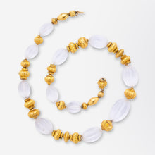 Load image into Gallery viewer, Carved Rock Crystal and Gold Leaf 'Lantern' Bead Necklace