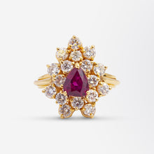 Load image into Gallery viewer, Mid Century Ruby & Diamond Cluster Ring
