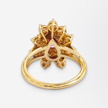 Load image into Gallery viewer, Mid Century Ruby & Diamond Cluster Ring