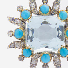 Load image into Gallery viewer, Turn of The Century, Aquamarine, Turquoise &amp; Diamond Brooch Pin
