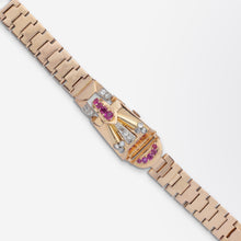 Load image into Gallery viewer, Retro Period, Rose Gold, Ruby, and Diamond Cocktail Watch
