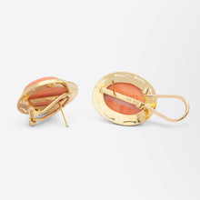 Load image into Gallery viewer, Pair of 14kt Gold & Cabochon Coral Earrings