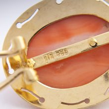 Load image into Gallery viewer, Pair of 14kt Gold & Cabochon Coral Earrings