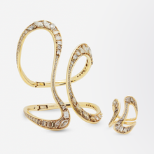 Load image into Gallery viewer, 18kt Gold Cuff and Ring &#39;Stream&#39; Suite by Fernando Jorge
