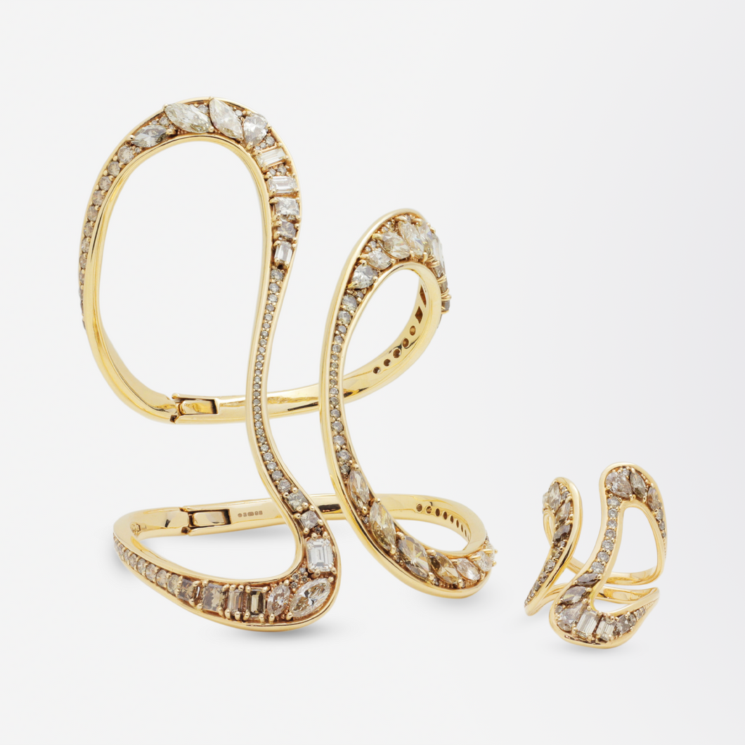 18kt Gold Cuff and Ring 'Stream' Suite by Fernando Jorge