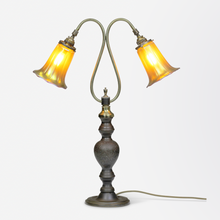 Load image into Gallery viewer, An Art Deco Bronze Table Lamp with Tiffany Style Glass Shades