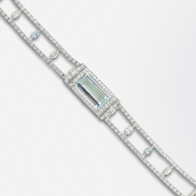 Load image into Gallery viewer, Art Deco, Aquamarine, Platinum, and Diamond Bracelet With GIA Certification
