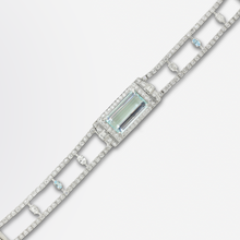 Load image into Gallery viewer, Art Deco, Aquamarine, Platinum, and Diamond Bracelet With GIA Certification