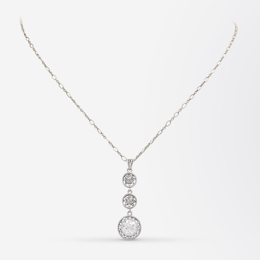 Edwardian, Platinum & Old European Cut Diamond Lavalier Necklace