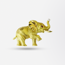 Load image into Gallery viewer, 18kt Yellow Gold, Ruby &amp; Diamond Elephant Brooch Pin

