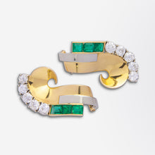 Load image into Gallery viewer, French Art Deco Emerald & Diamond Dress Clip Pair, Possibly by Boucheron