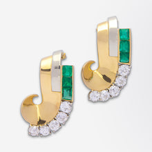 Load image into Gallery viewer, French Art Deco Emerald &amp; Diamond Dress Clip Pair, Possibly by Boucheron
