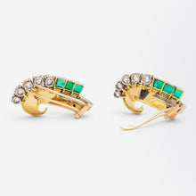 Load image into Gallery viewer, French Art Deco Emerald & Diamond Dress Clip Pair, Possibly by Boucheron