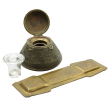 Load image into Gallery viewer, Tiffany Studios Bronze Inkwell and Pen Tray in The American Indian Pattern - The Antique Guild
