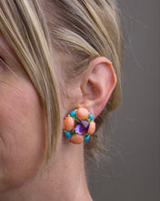 Load image into Gallery viewer, Bold Sugarloaf Amethyst, Coral, Diamond, Turquoise & Green Agate Ear Clips