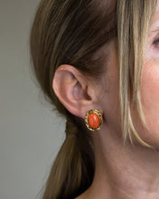 Load image into Gallery viewer, Pair of 14kt Gold & Cabochon Coral Earrings