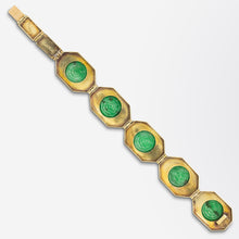 Load image into Gallery viewer, Art Deco 14kt Gold Jadeite and Enamel Bracelet
