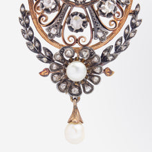 Load image into Gallery viewer, French, Rose Gold, Diamond & Pearl Brooch Pendant, Circa 1850
