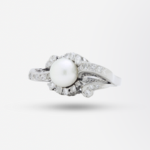 Load image into Gallery viewer, Retro Period, 18kt White Gold, Pearl, and Diamond Ring