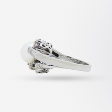 Load image into Gallery viewer, Retro Period, 18kt White Gold, Pearl, and Diamond Ring