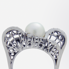 Load image into Gallery viewer, Retro Period, 18kt White Gold, Pearl, and Diamond Ring
