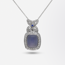 Load image into Gallery viewer, 18kt White Gold, Diamond, Sapphire and Chalcedony Pendant Enhancer