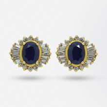 Load image into Gallery viewer, Gold, Ceylon Type Sapphire and Diamond Earrings