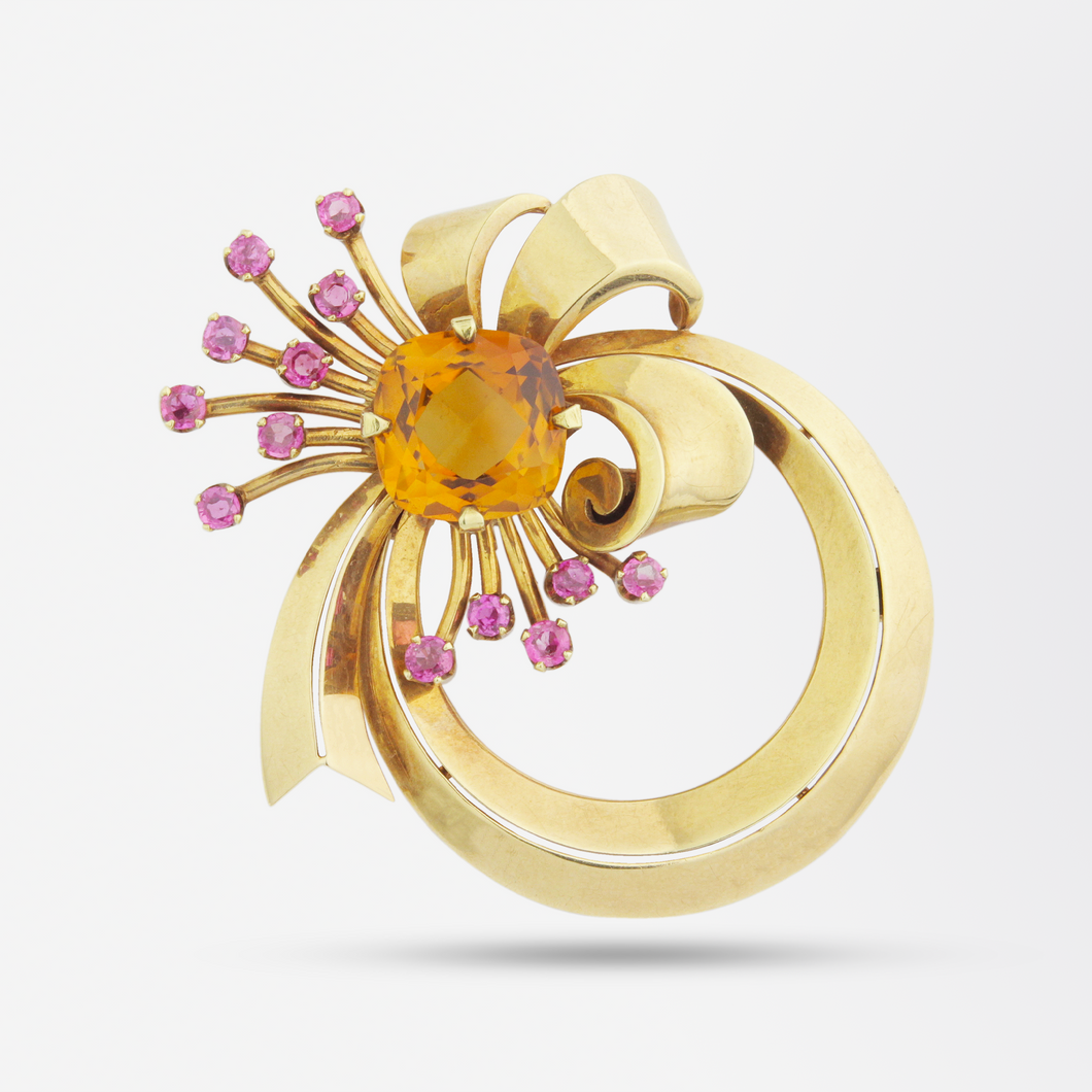 Tiffany & Co. Retro 14kt Brooch with Citrine and Pink Sapphires