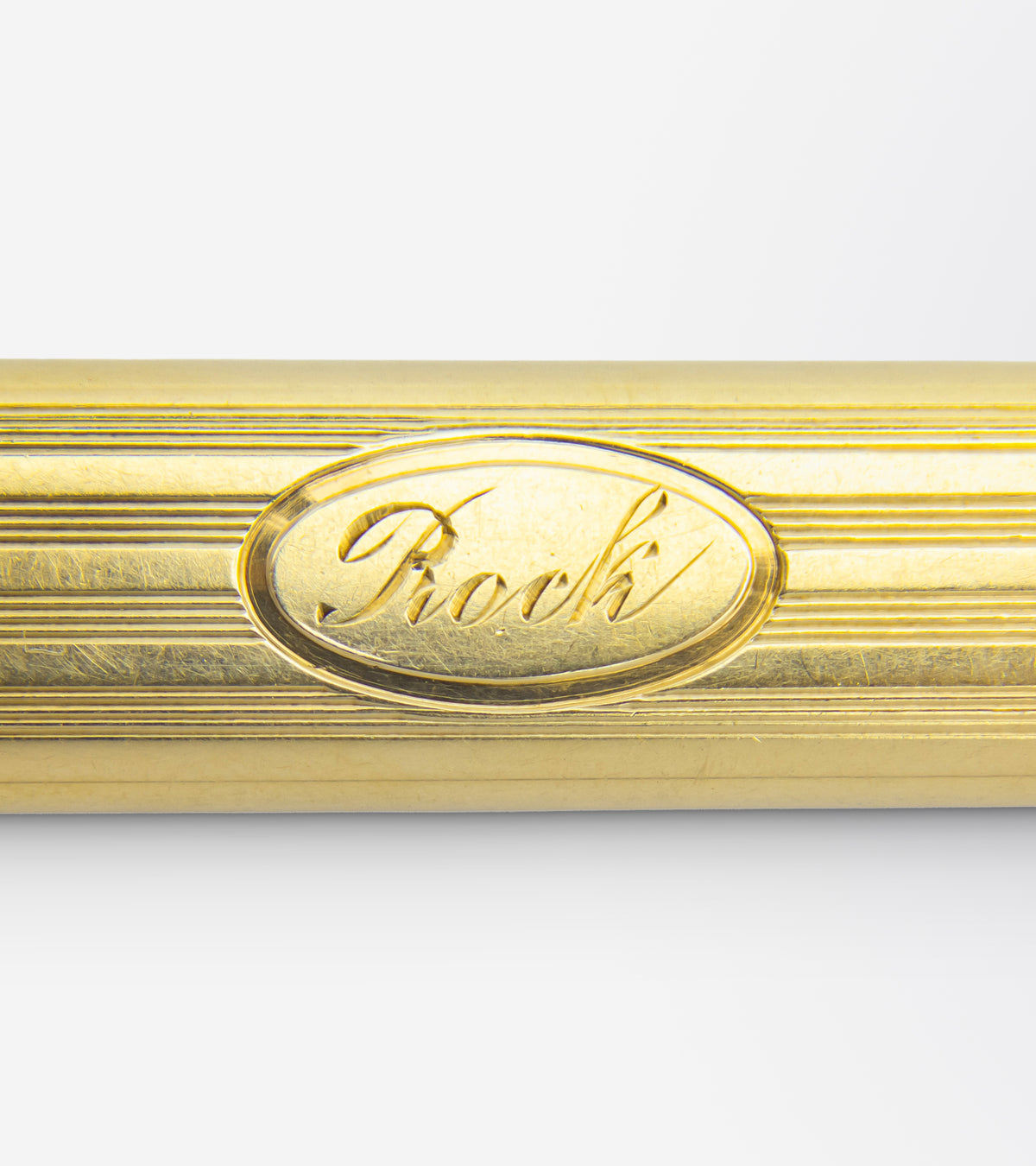 14kt Gold Needle Case Pendant Engraved 'Rock'
