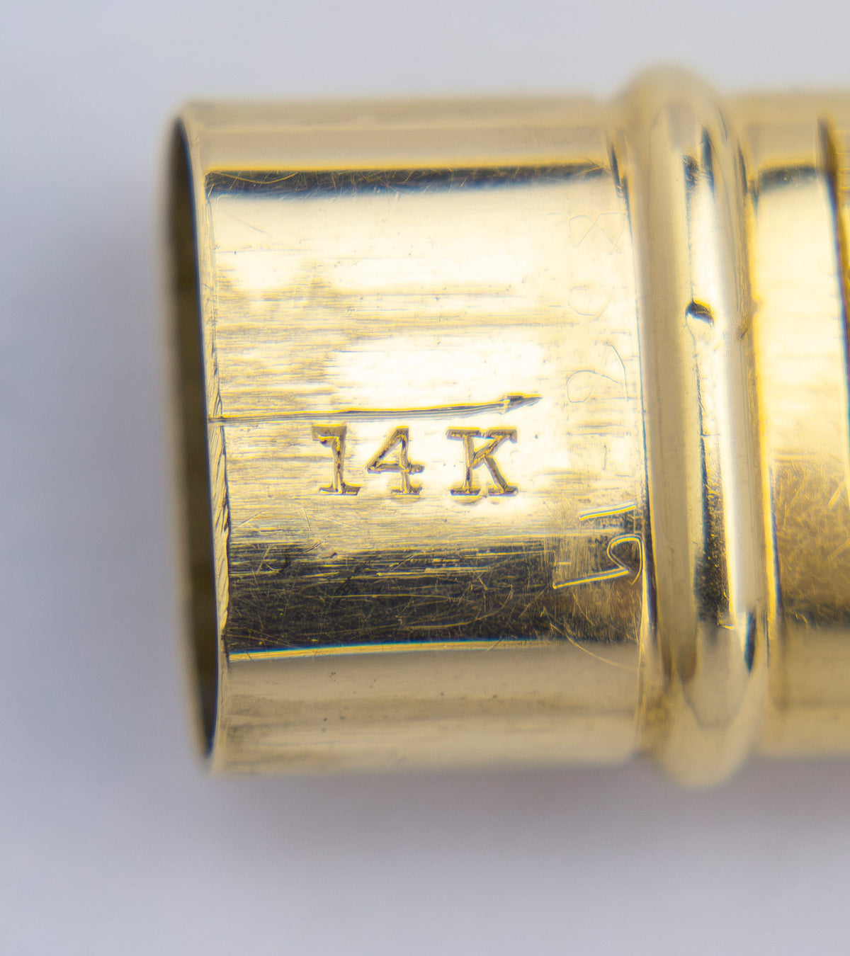 14kt Gold Needle Case Pendant Engraved 'Rock'
