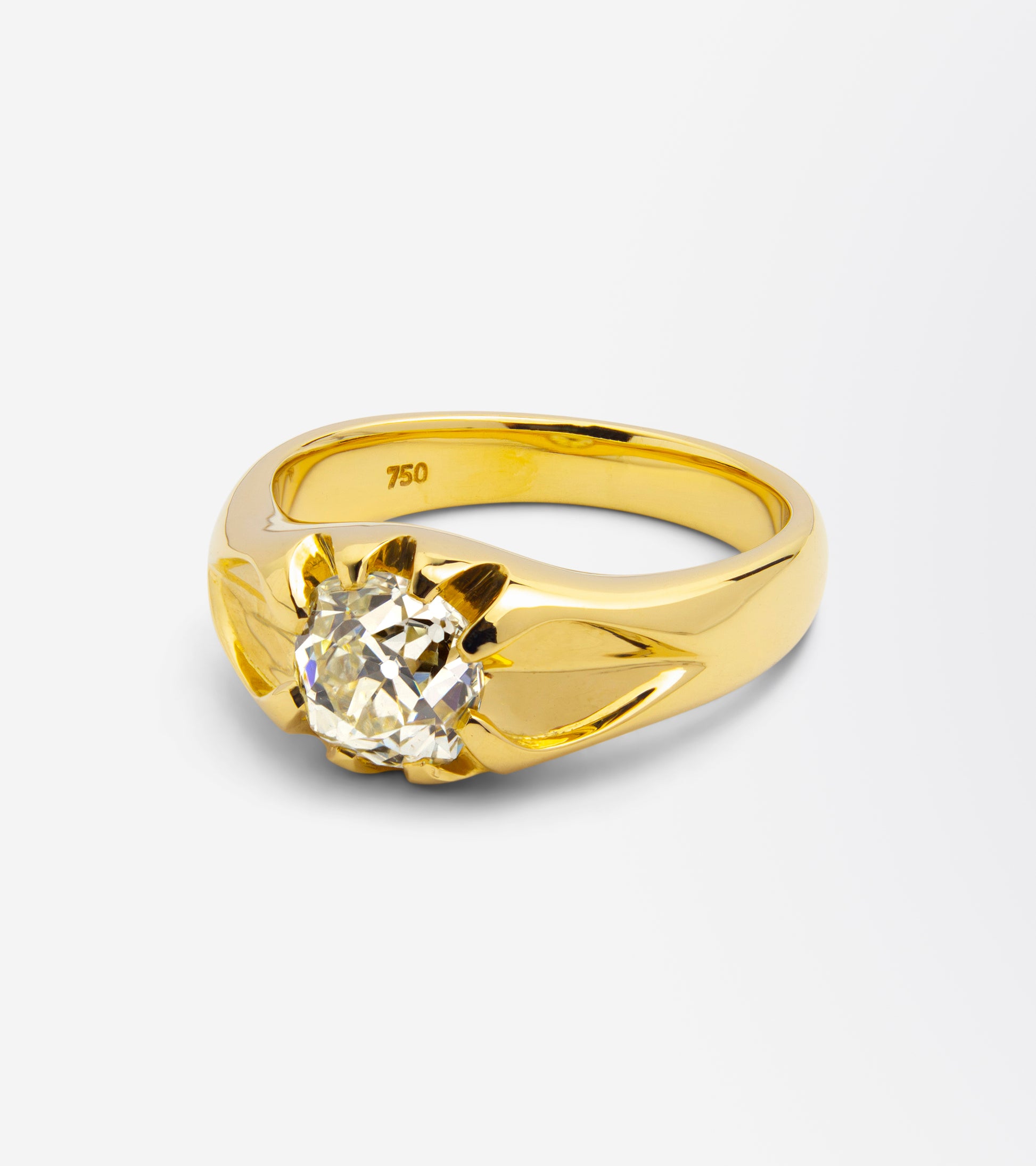 Antique Style Yellow Gold Ring with Old Mine Cut Diamond