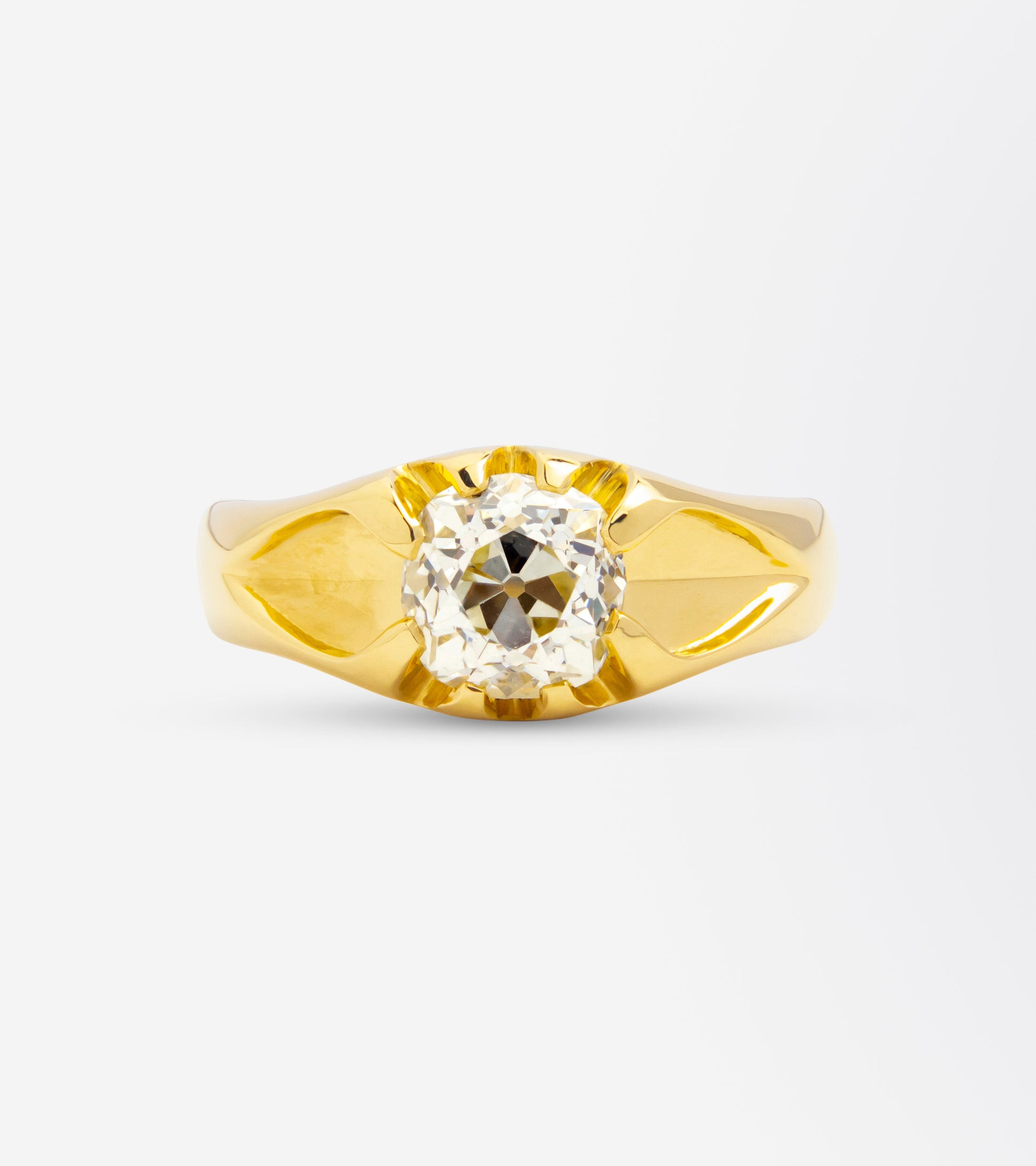 Antique Style Yellow Gold Ring with Old Mine Cut Diamond