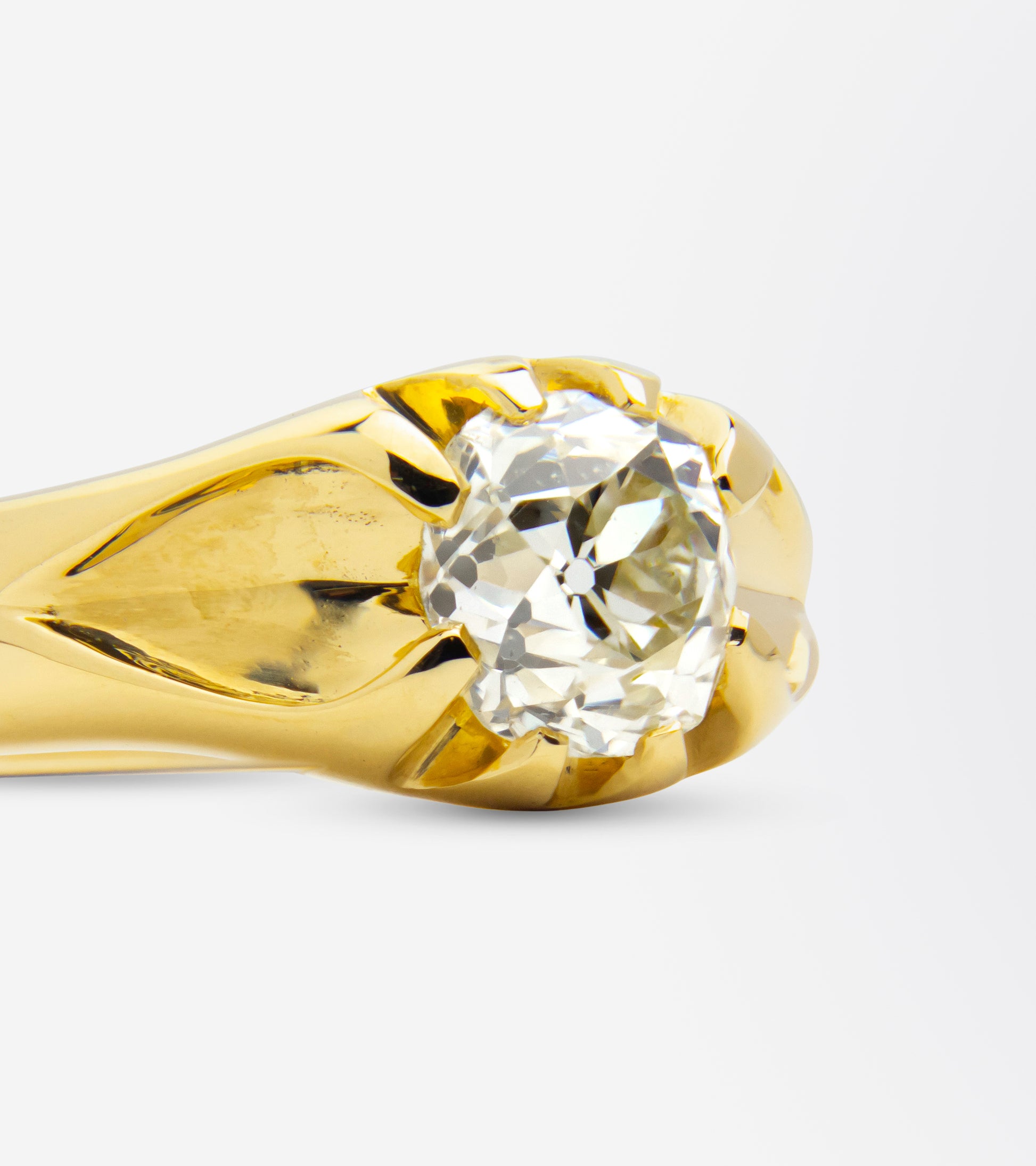 Antique Style Yellow Gold Ring with Old Mine Cut Diamond