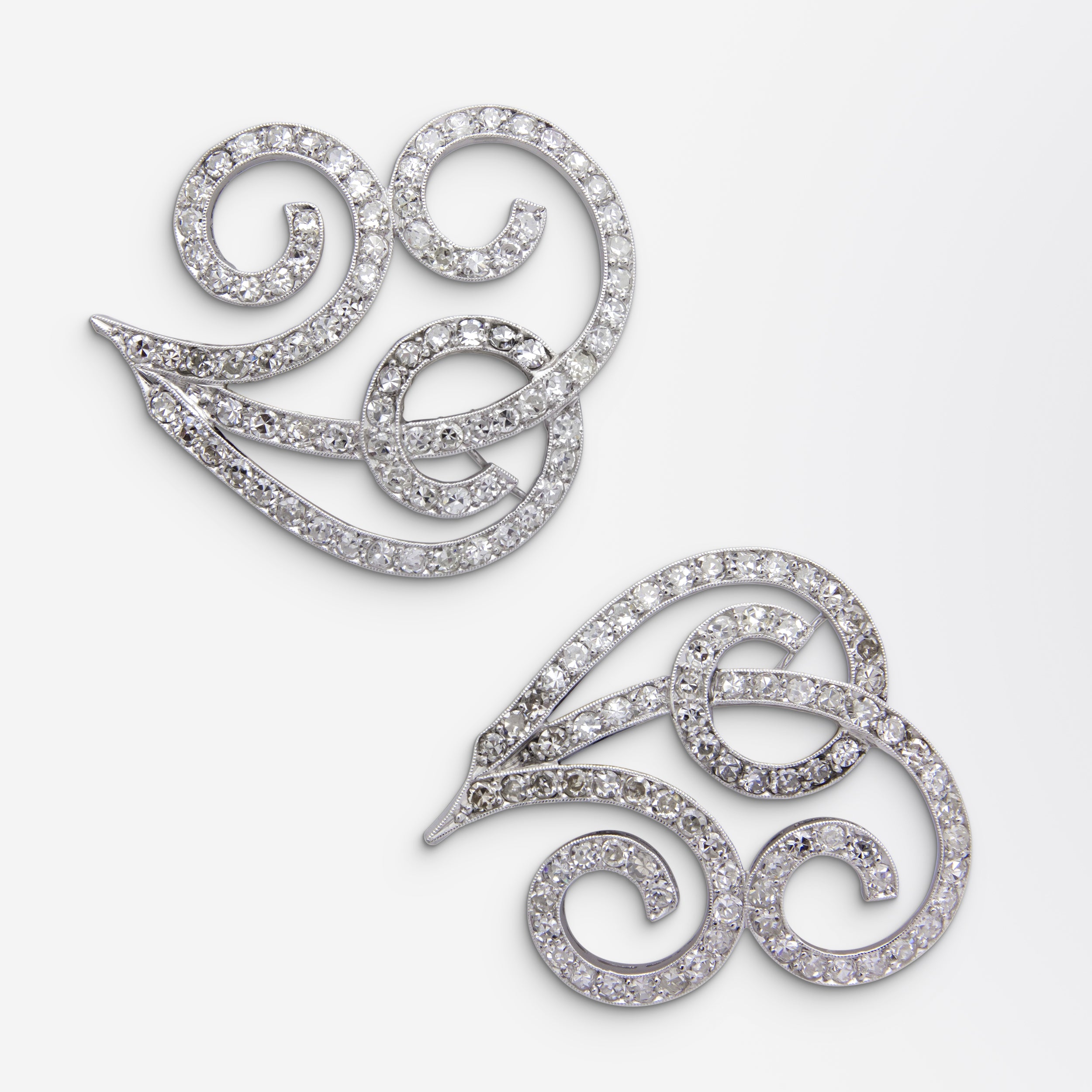 Pair of Retro Period Platinum and Diamond Dress Clips