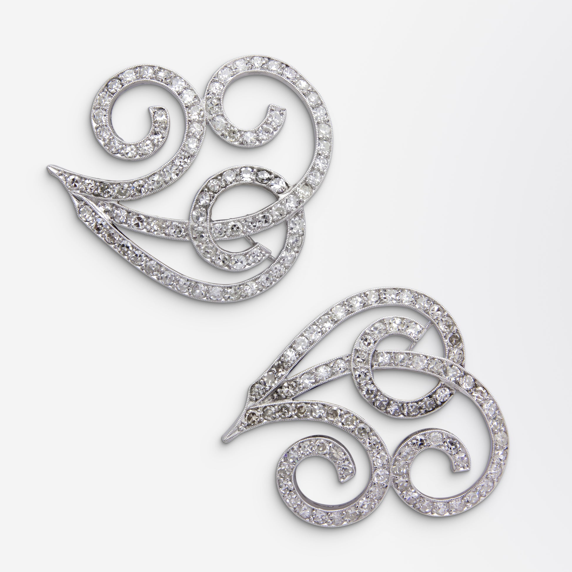 Pair of Retro Period Platinum and Diamond Dress Clips