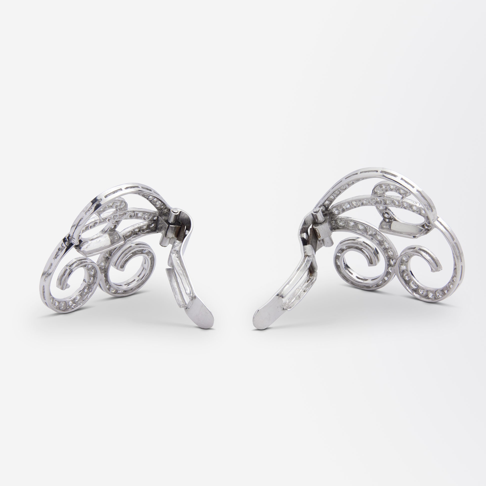Pair of Retro Period Platinum and Diamond Dress Clips