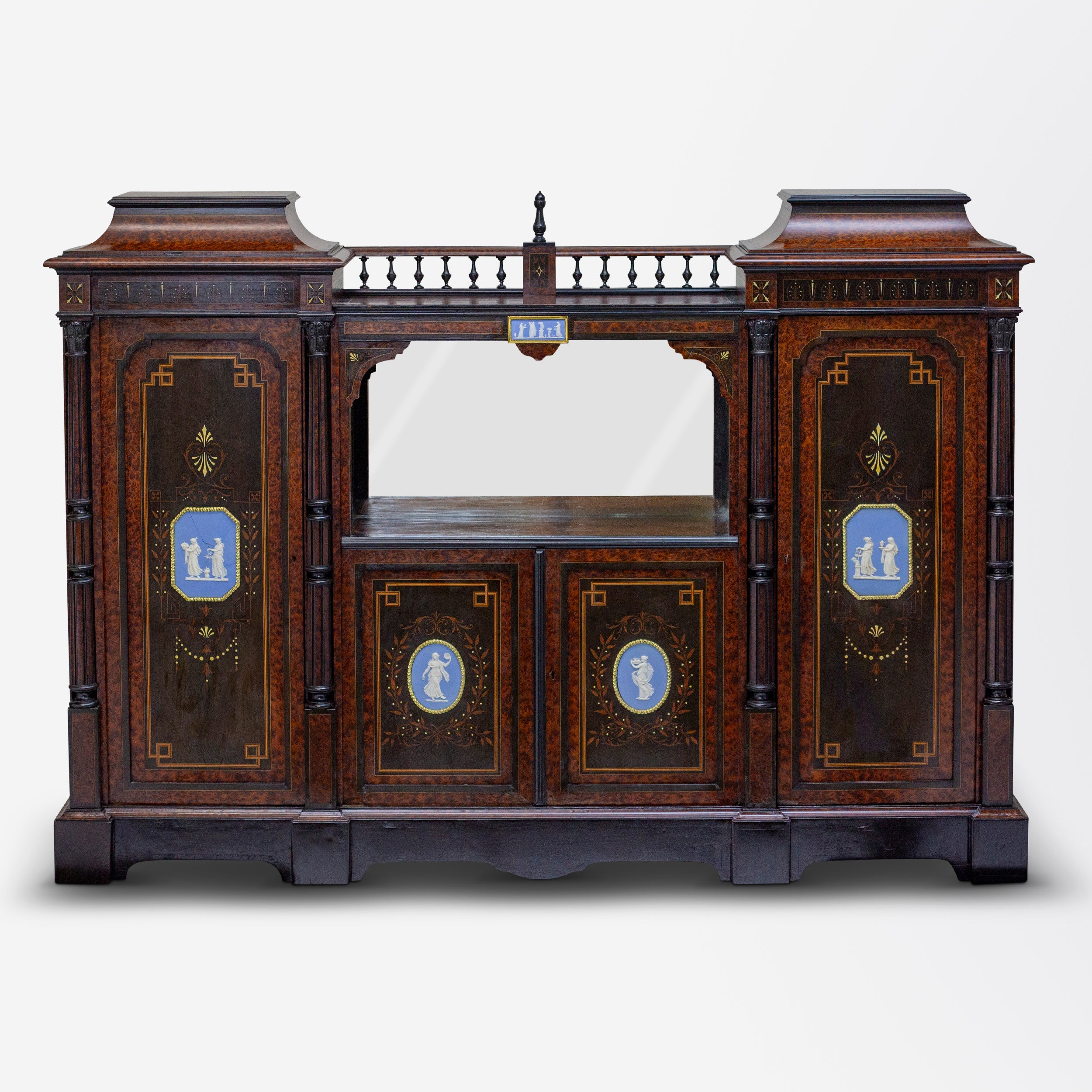 Victorian Neoclassical Credenza in Amboyna and Mahogany
