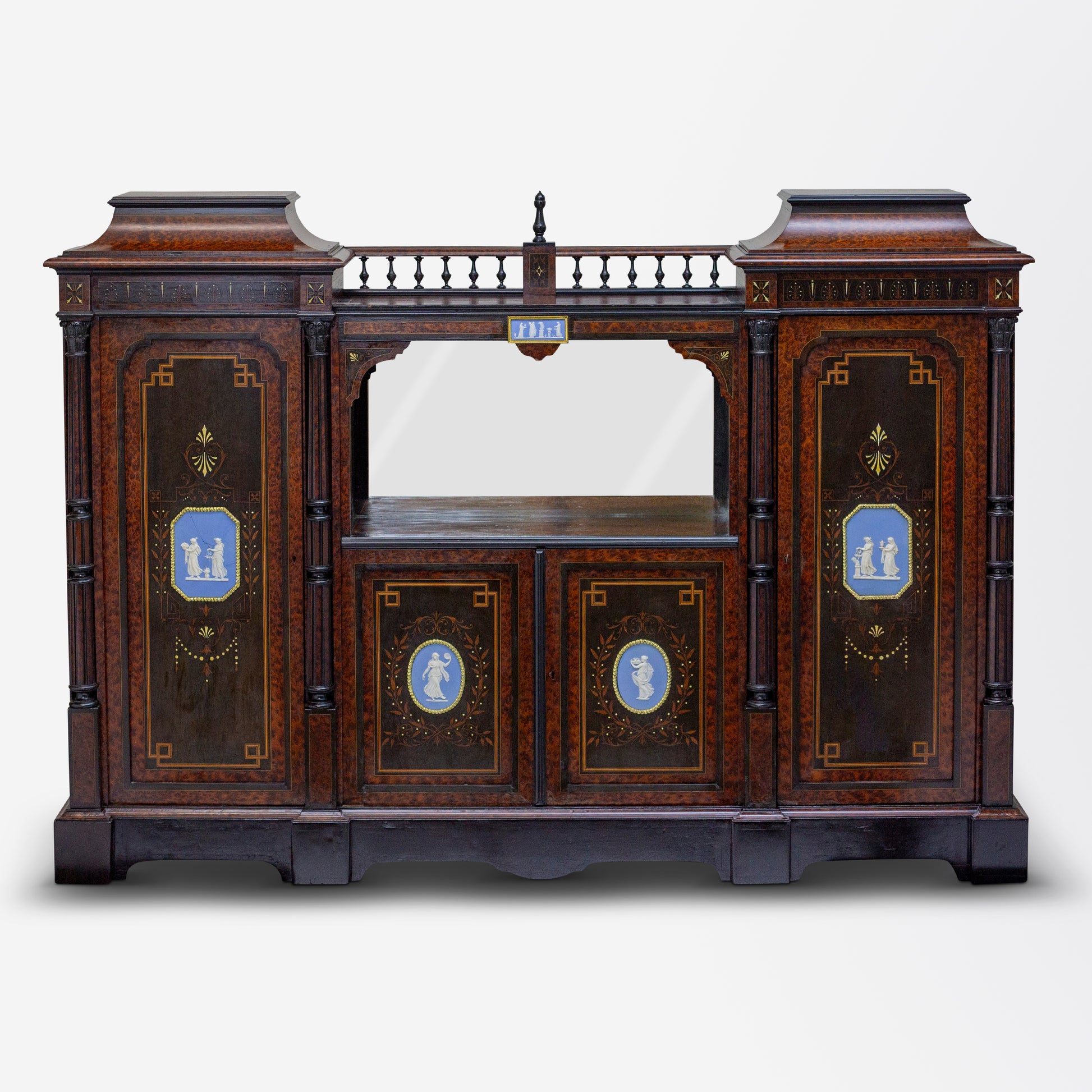 Victorian Neoclassical Credenza in Amboyna and Mahogany