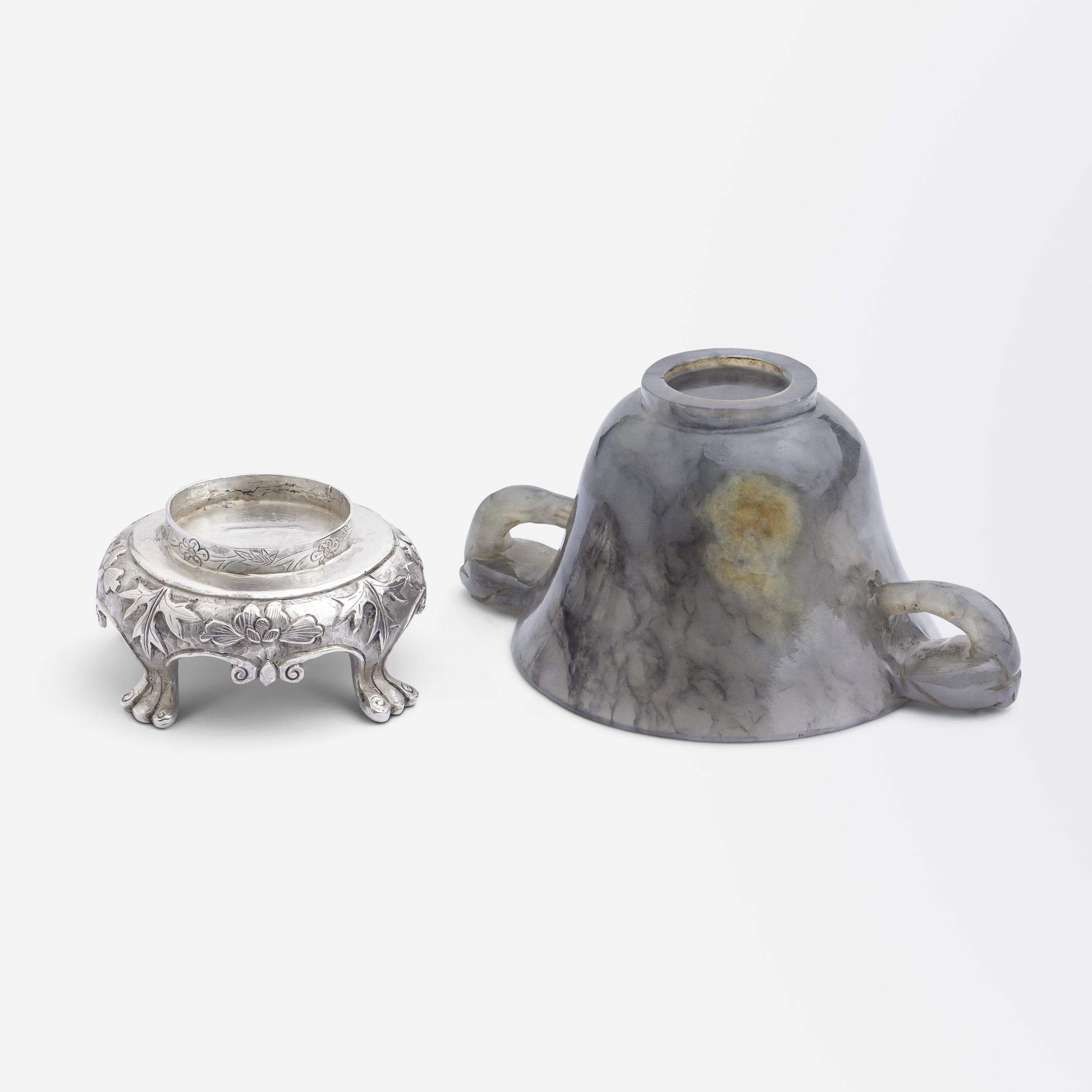 Chinese Export Moss Agate Libation Cup by Yamanaka with Silver Mounts