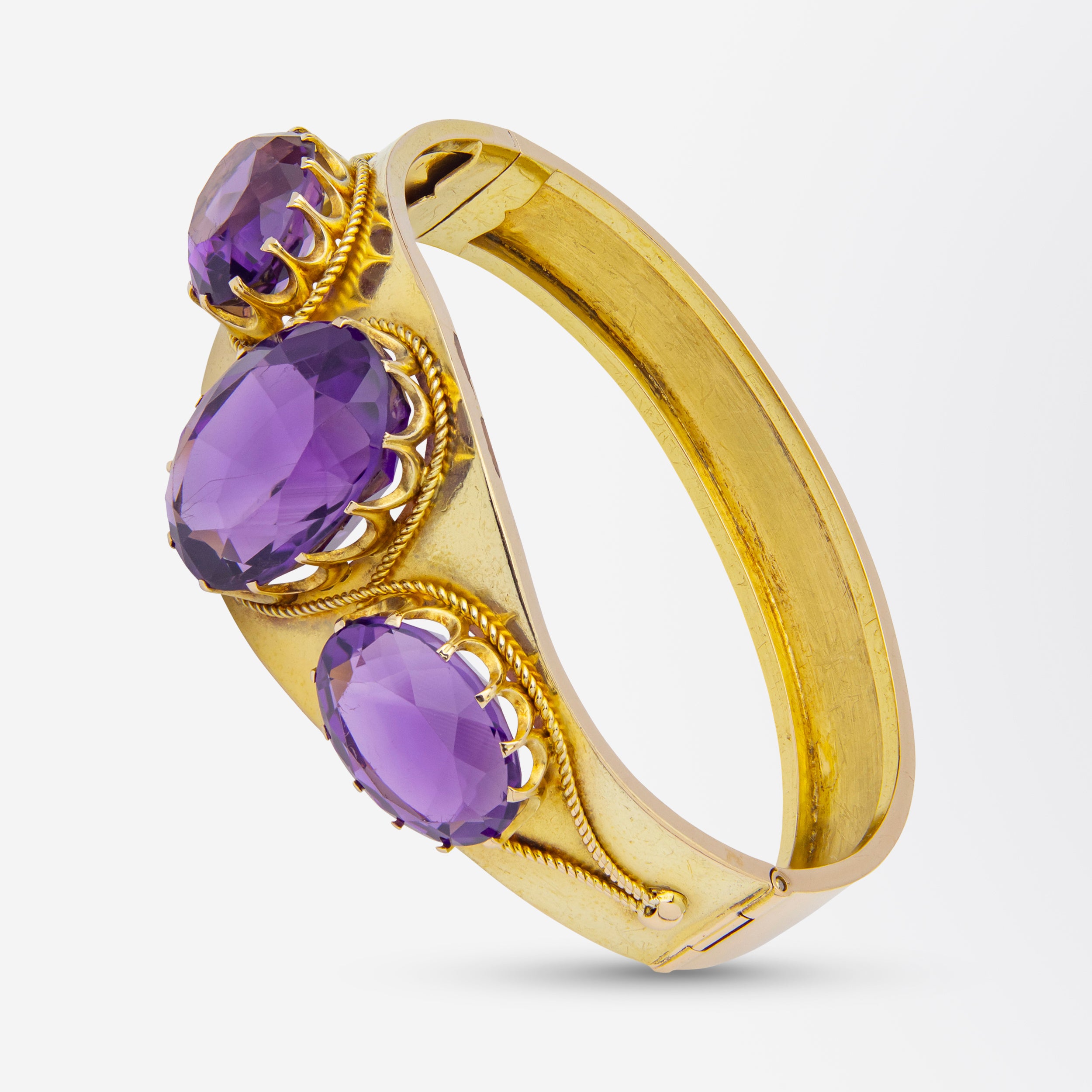 Antique Etruscan Revival Gold & Amethyst Bangle